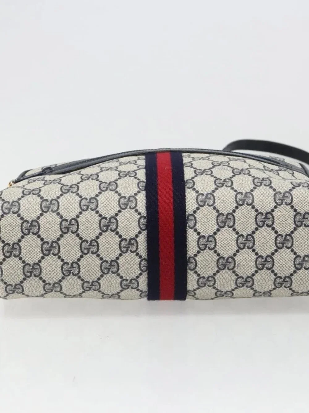 GUCCI GG Supreme Sherry Line Shoulder Bag PVC Navy Gold Auth 185719